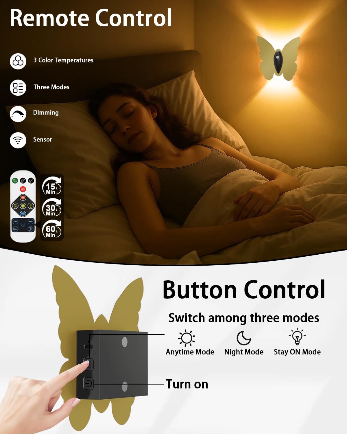 Eneru Motion Sensor Wall Sconce Set of 2, Rechargeable Wall Lights, Indoor | 5000mAh Battery Operated Wall Sconces