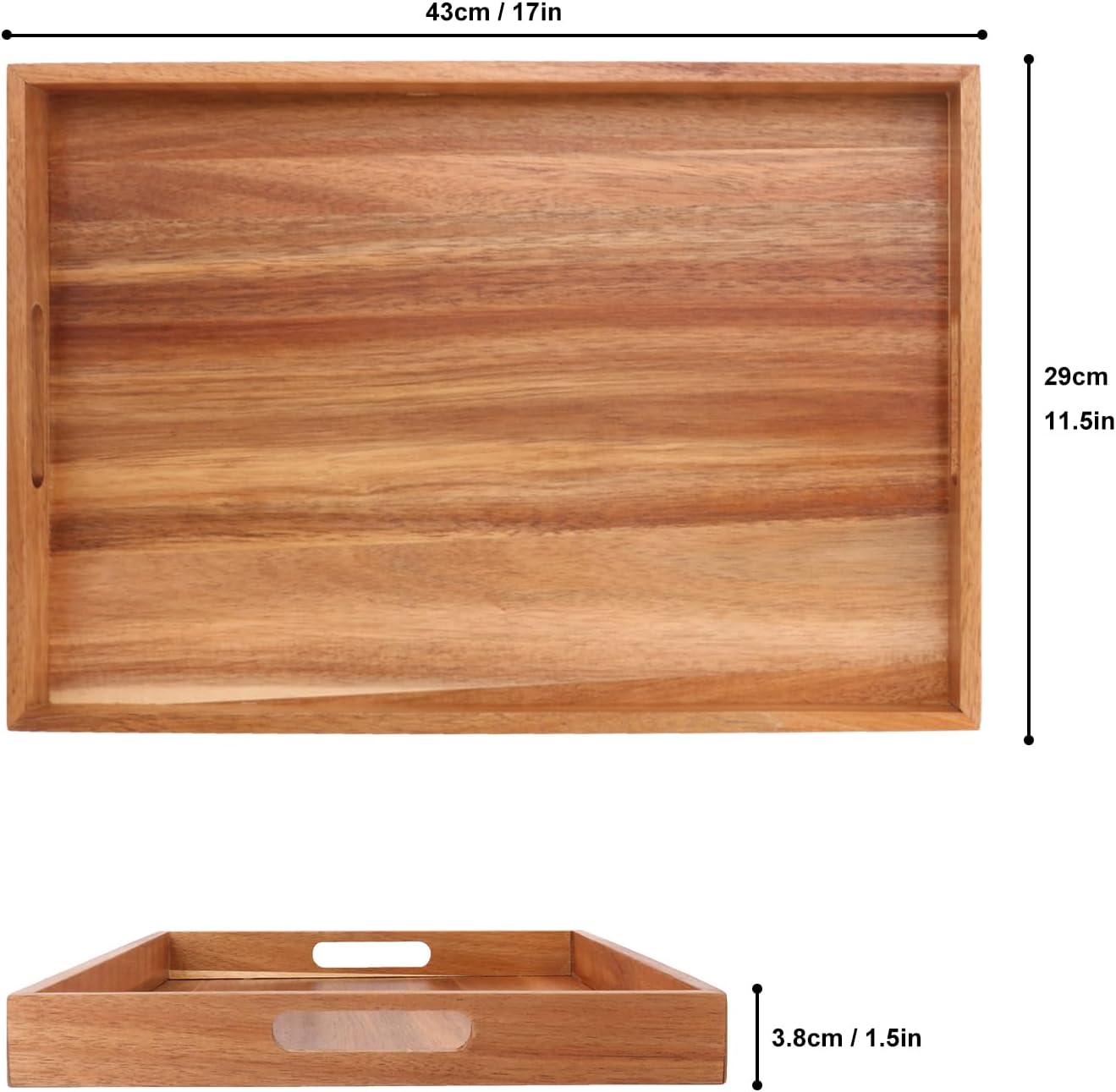 Acacia Wood Serving Tray / 17 x 11.5 / Set of 2