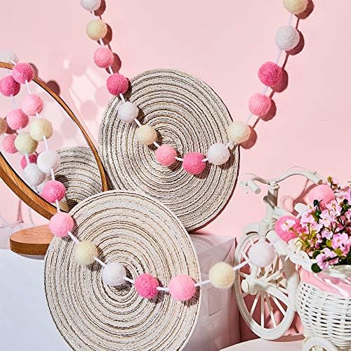 WILLBOND 2 Pieces Felt Pom Ball Garland,Pink, Light Pink, Beige, White