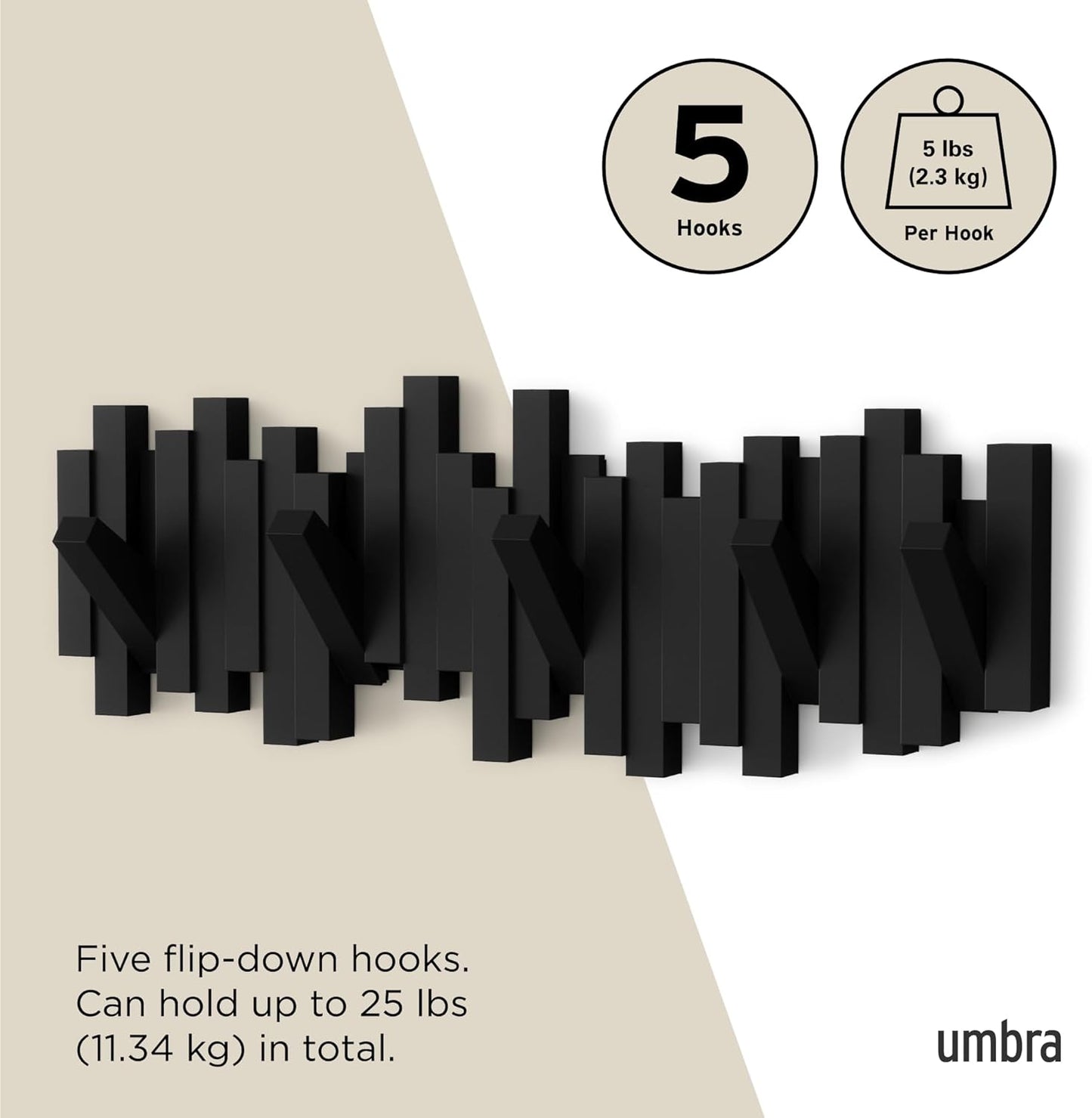 Space-Saving Storage Organizer / Black / 5-hook