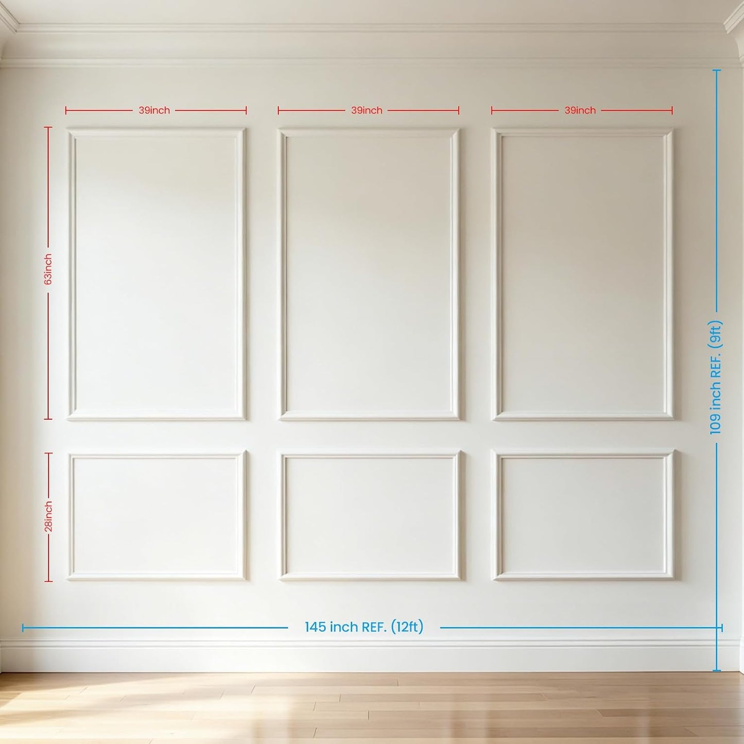 Box Trim Moulding Self Adhesive Premade Accent Panel for Accent Wall / 63 x 39 / 6 Panels
