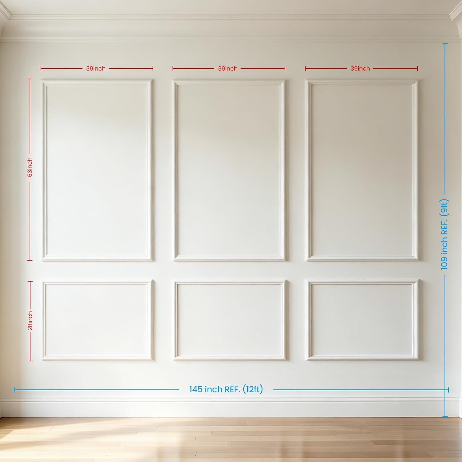 Box Trim Moulding Self Adhesive Premade Accent Panel for Accent Wall / 63 x 39 / 6 Panels