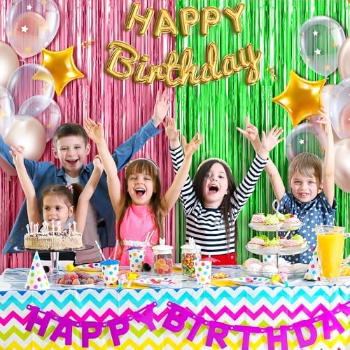 OHOME Witch Party Decorations - Pink and Green Party Backdrop Streamers | Happy Birthday Banner for Birthday Party Decorations Supplies | Witch Themed Decor Photo Booth Props,2 Pack