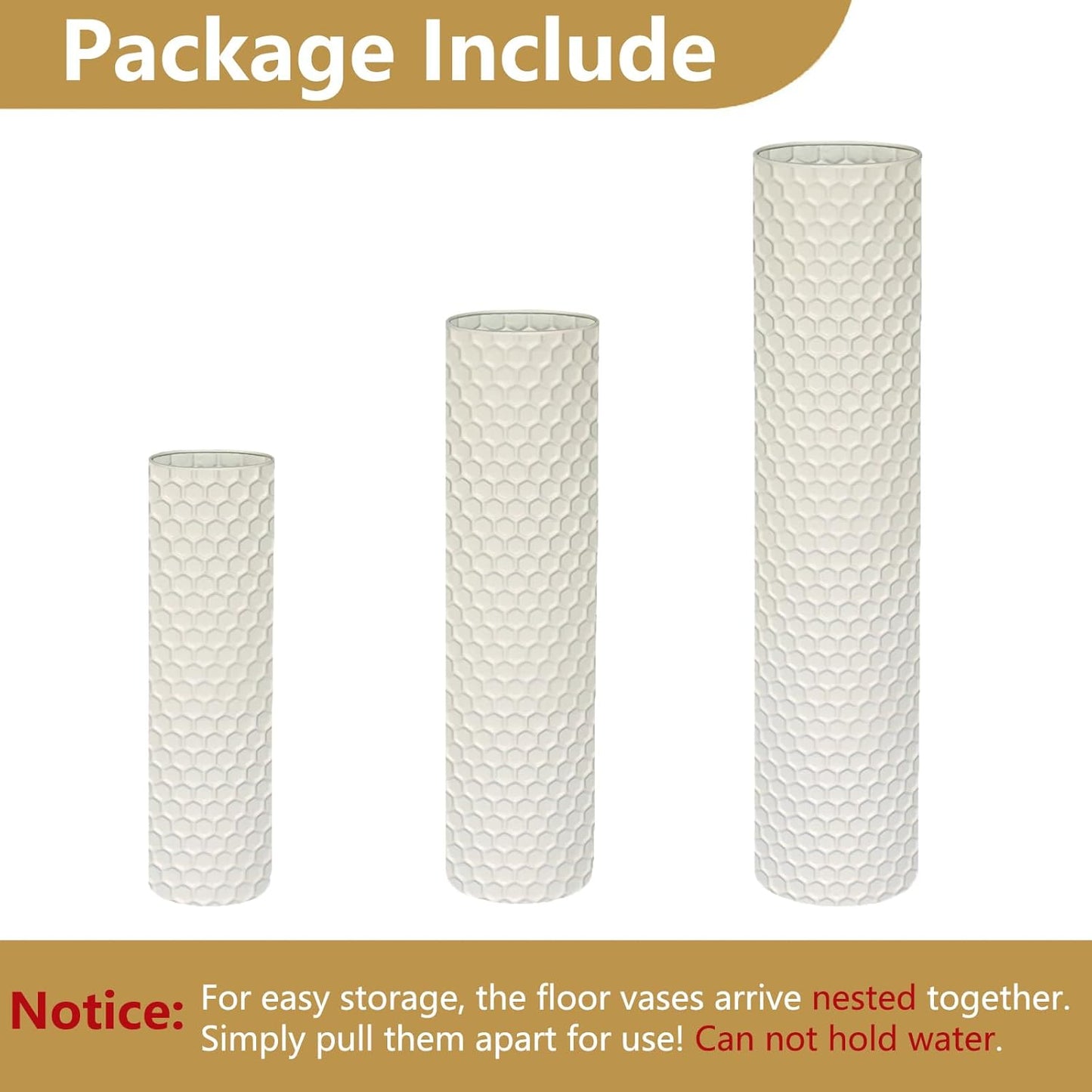 Large Metal Decorative Vases / Ivory / 27.6 Inch / Set of 3