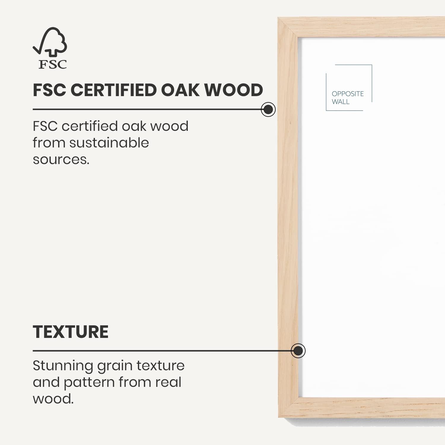 Opposite Wall - 18x24 in - Natural Solid Oak Wood Picture Frame - Lightweight, Versatile & Shatterproof - Wall Hanging