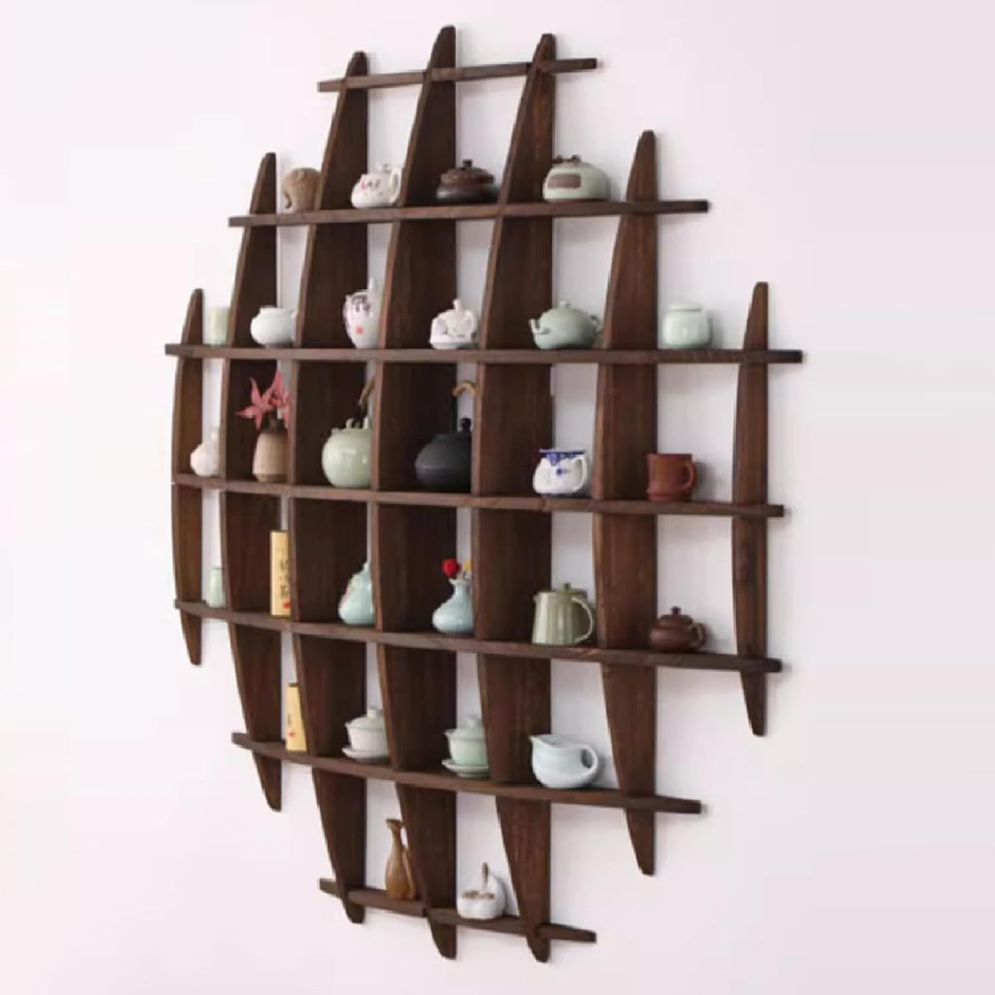 Solid Wood Chinese Tea Cup Holder, Wall Mounted Mug Display Shelf | Wall Decoration Teaware Shelf Storage Rack for