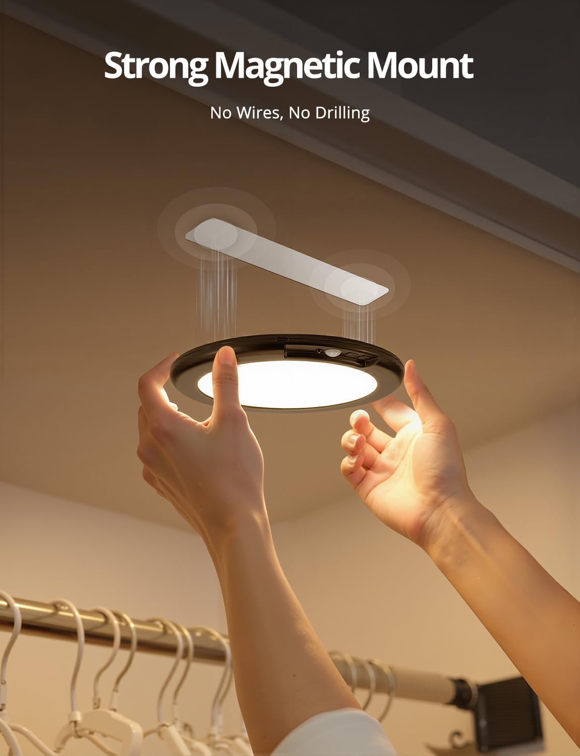 Black Battery Powered Motion Sensor Ceiling Lights Wireless, Rechargeable 60 Day Battery Operated Waterproof Inside