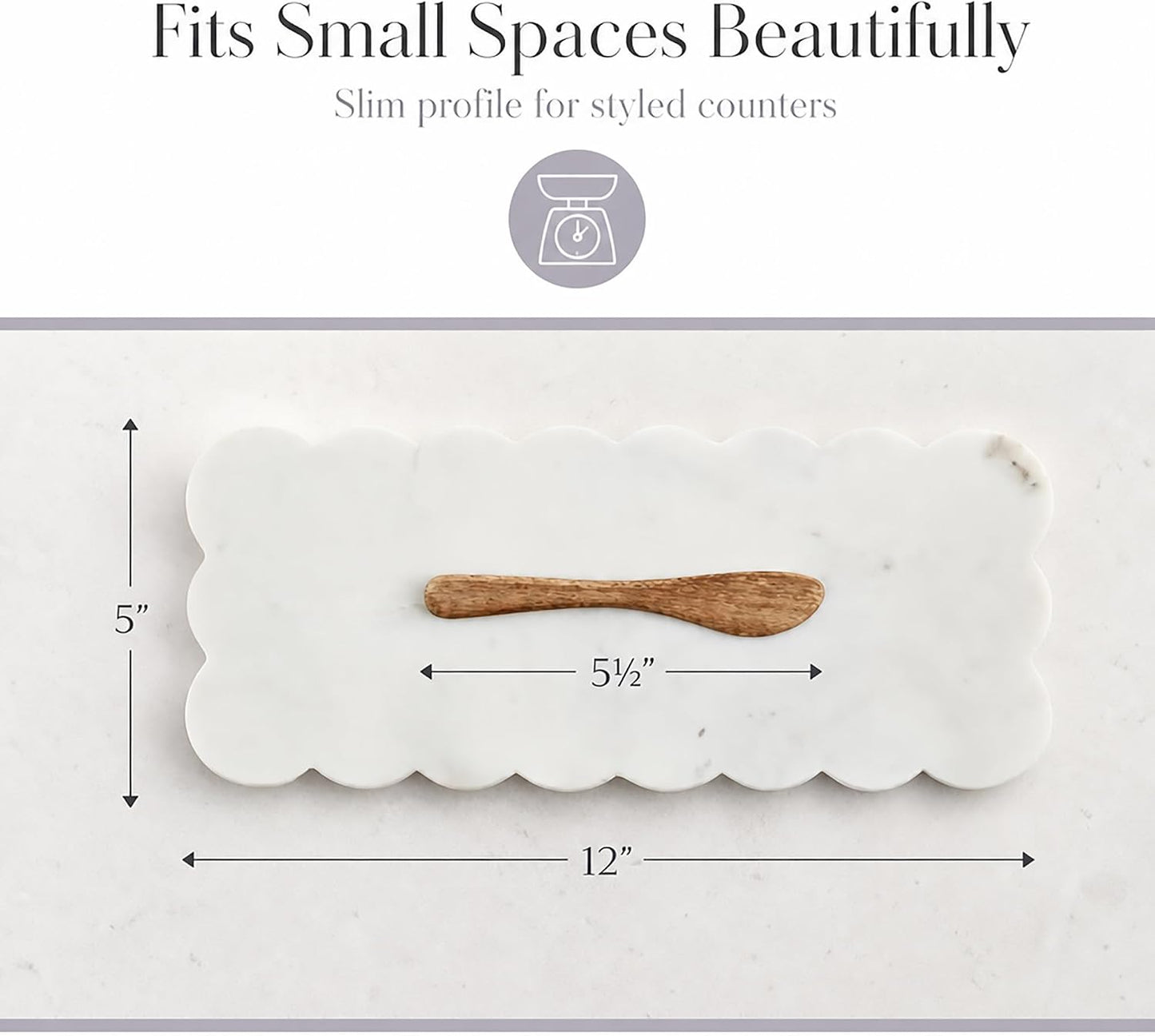 Scallop Marble Board Set / White / 12 x 5