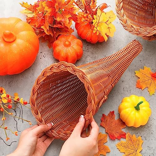 Dandat 3 Pcs Fall Cornucopia Basket Centerpiece 13.78 Inch,Imitation Vine