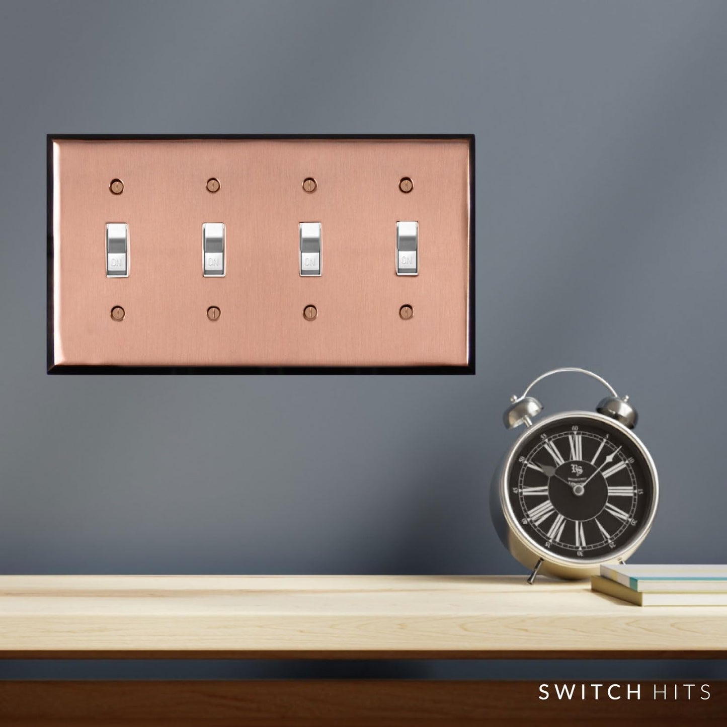 Pink Antique Copper Outlet Wall Plate | 4 Toggle | 8.25" x 4.5" | Hand-Polished Brass Construction | Electrical Switch
