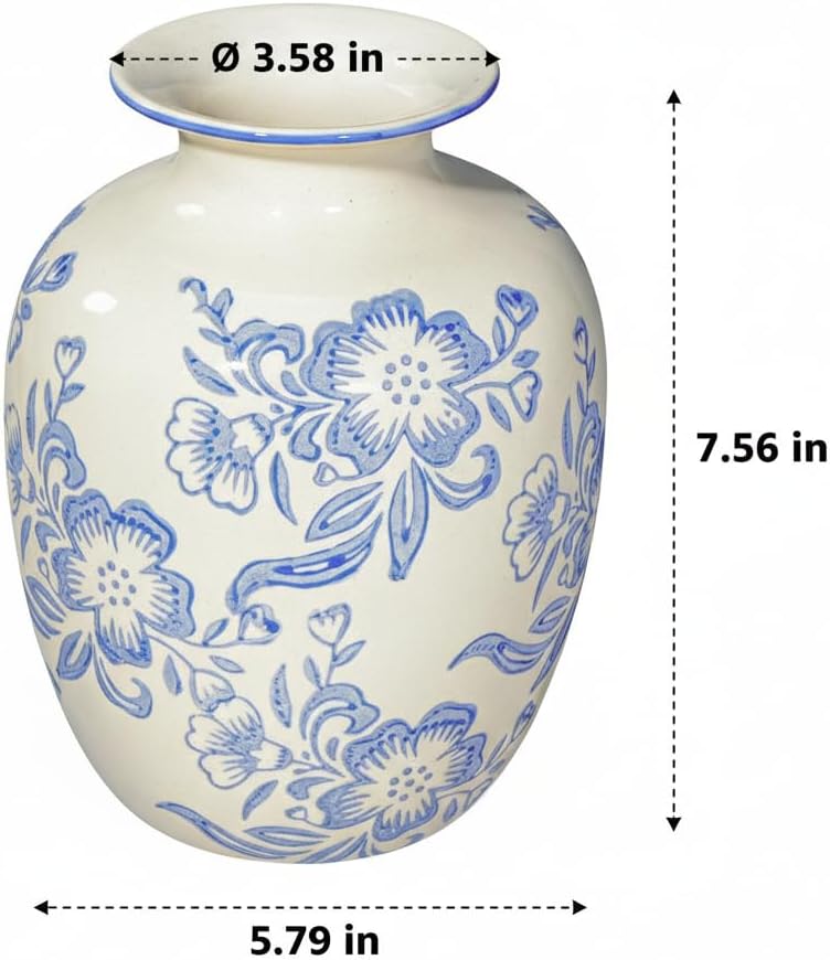 Night Stand / Chinoiserie Vase / Blue and White / 7 Inch