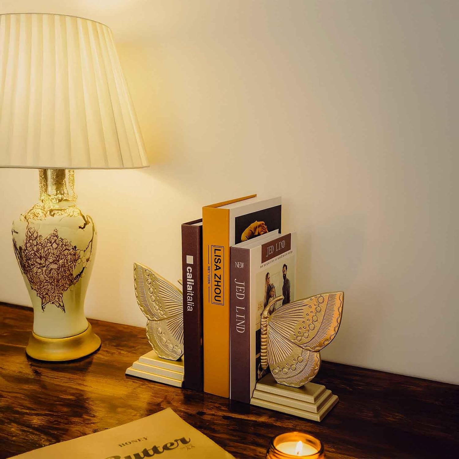 Muted Matte Vintage Heavy Duty Metal Book Ends / Gold