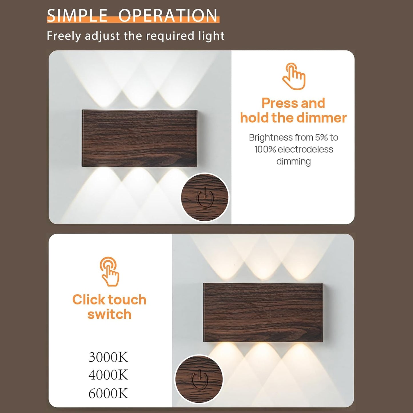 2 Pcs LED Magnetic Wall Sconce Lights,5000mAh Wireless Bedside Wall Light USB Rechargeable Reading Wall Lamp,3 Lighting