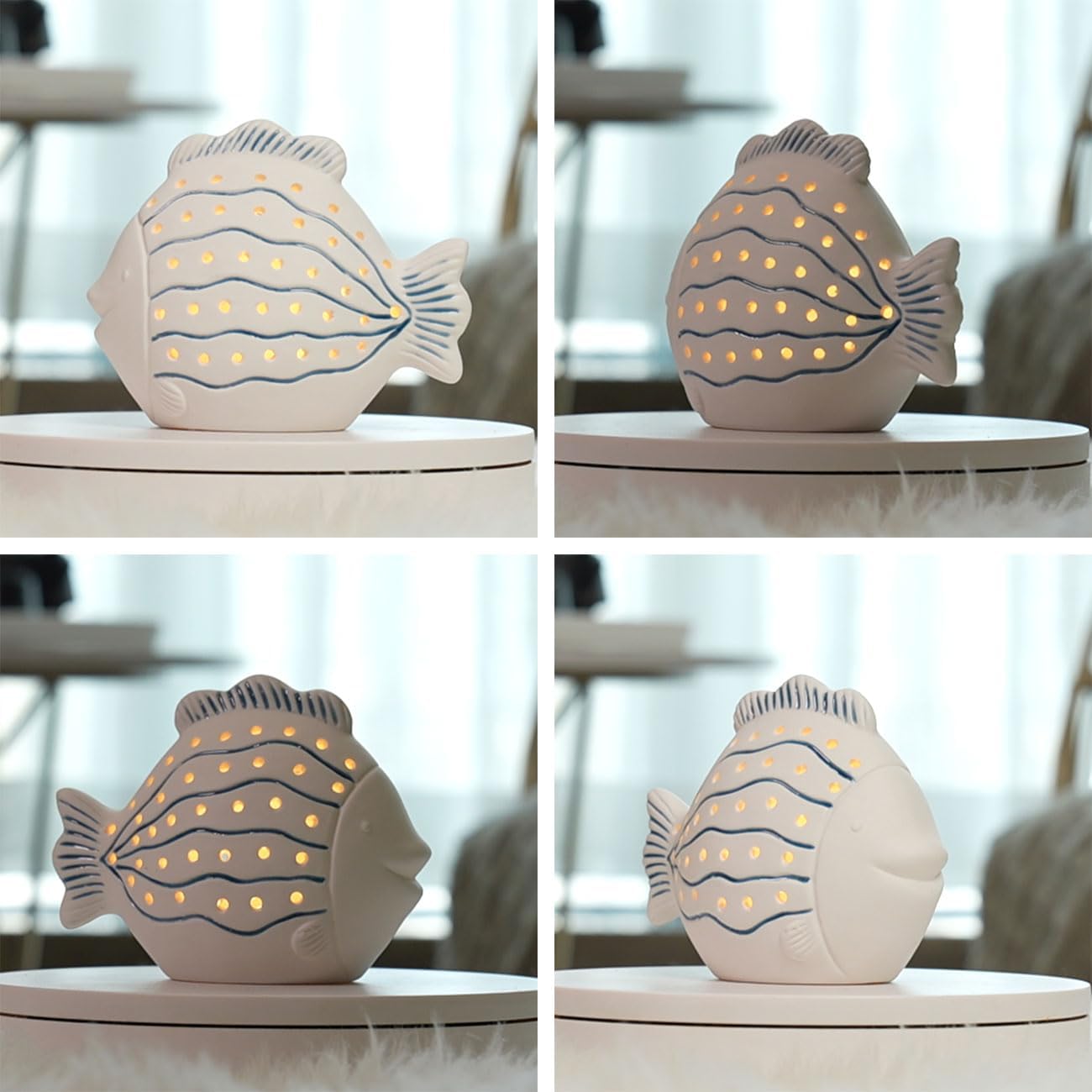 Fish Statue Figurine LED Ocean Decor Modern Sculpture Home Gift / Stripe / 5.5 Inch