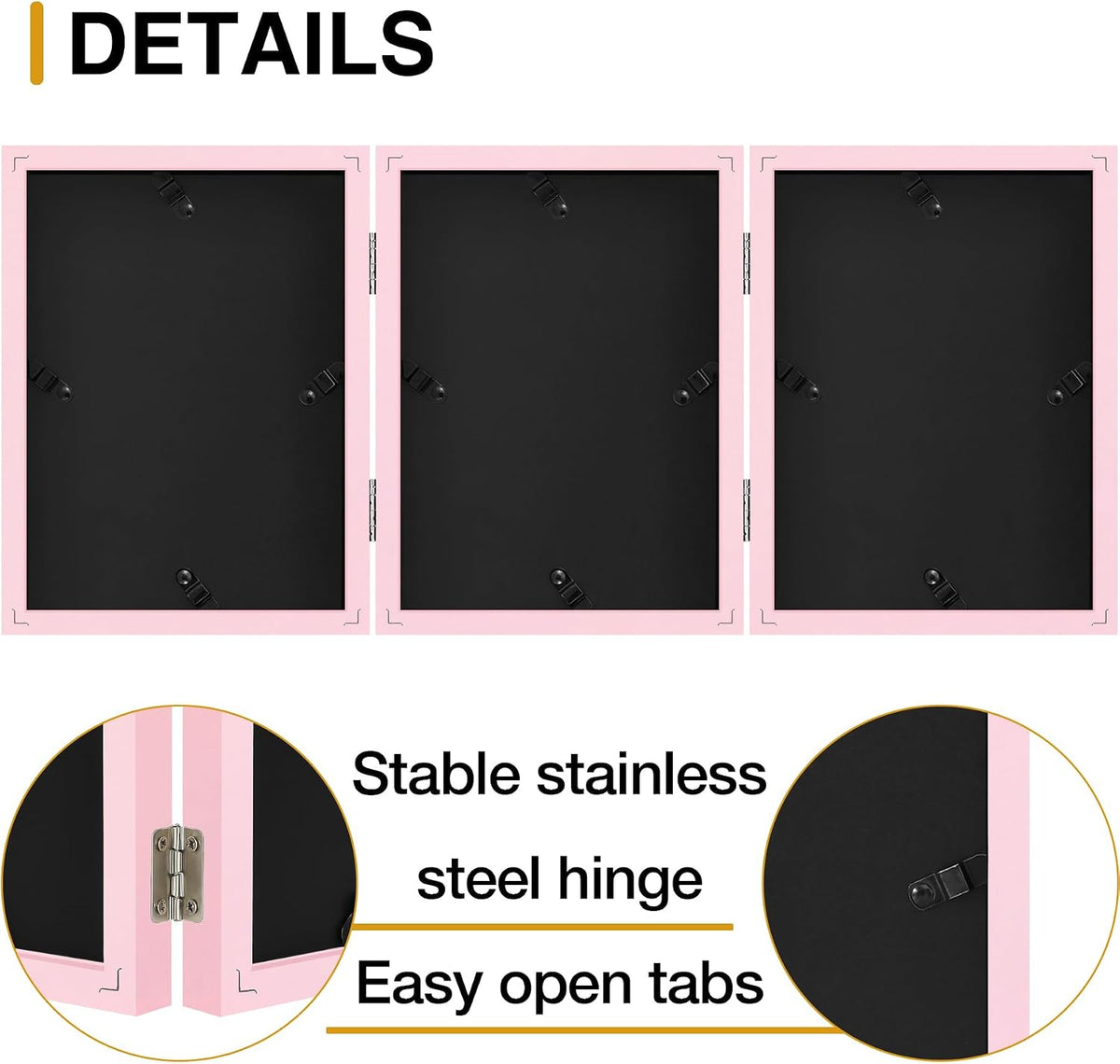 decorUhome Pink Triple 5x7 Picture Frame Vertical, MDPK08 | "Z" Shape Folding Design Engineered Wood Trifold Photo