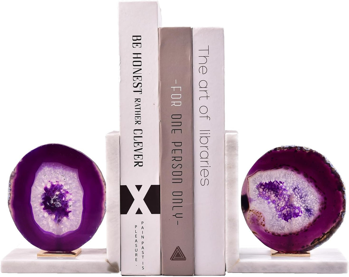 Purple Agate Bookends / 3-4 Lbs / White- Purple