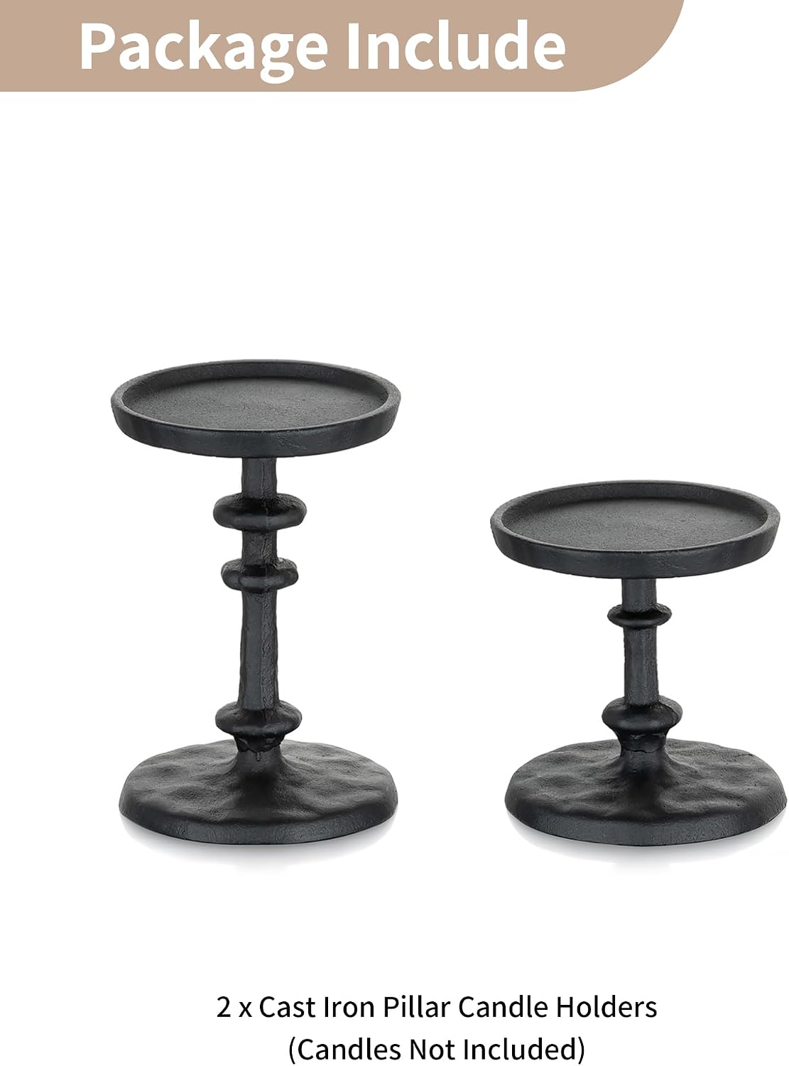 NUPTIO Pillar Candle Holder Black: Solid Cast Iron Candle Stand | Hammered Candleholder for 3 Inch Pillars Heavy