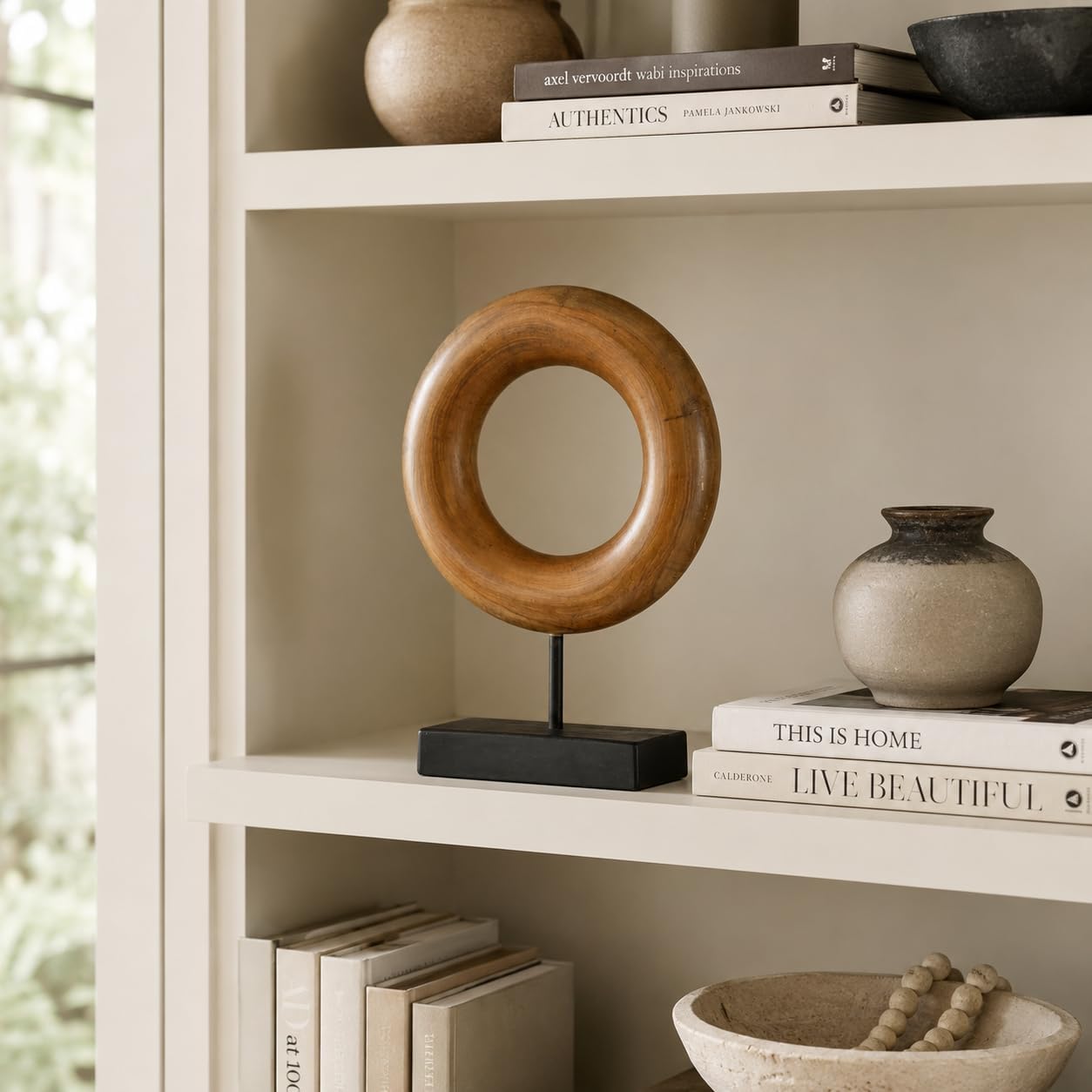 Wood Stand / Teak Wood Carved Donut Shaped Sculpture