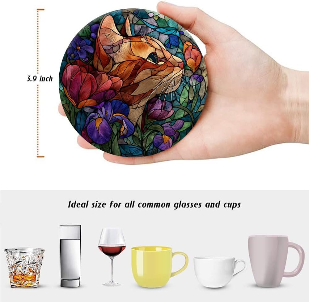 Metal Holder Stand / Stained Glass Cat / Round