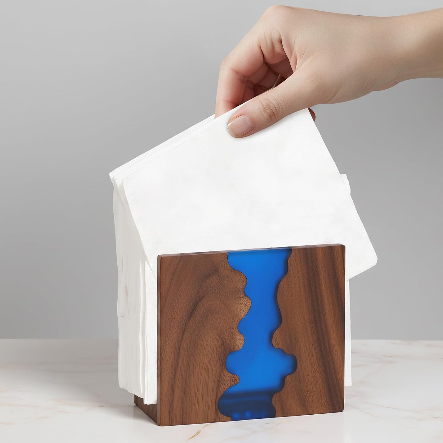 Acacia wood & Epoxy resin Napkin holder / Blue