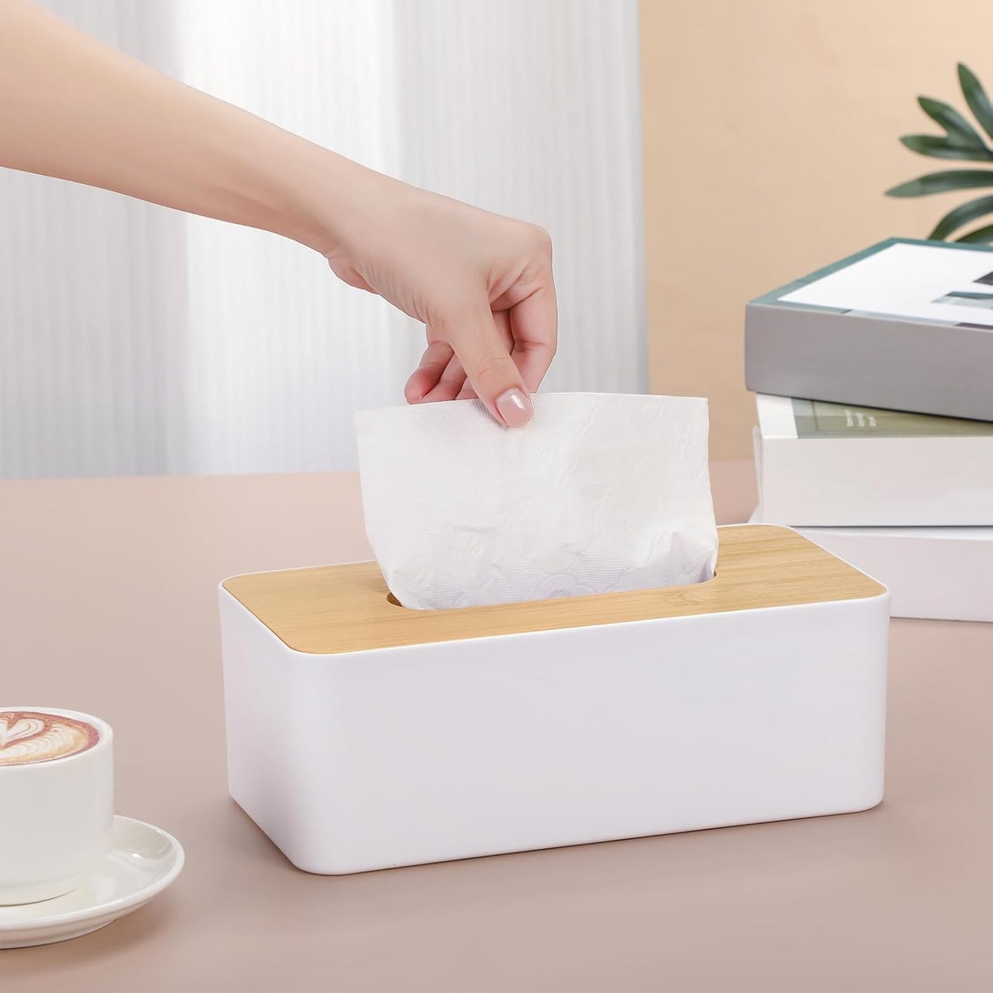 Tissue Box Cover Square Plastic Tissue Holders Holder Wood Cover Plate / White / 5 x 9 / Set of 2