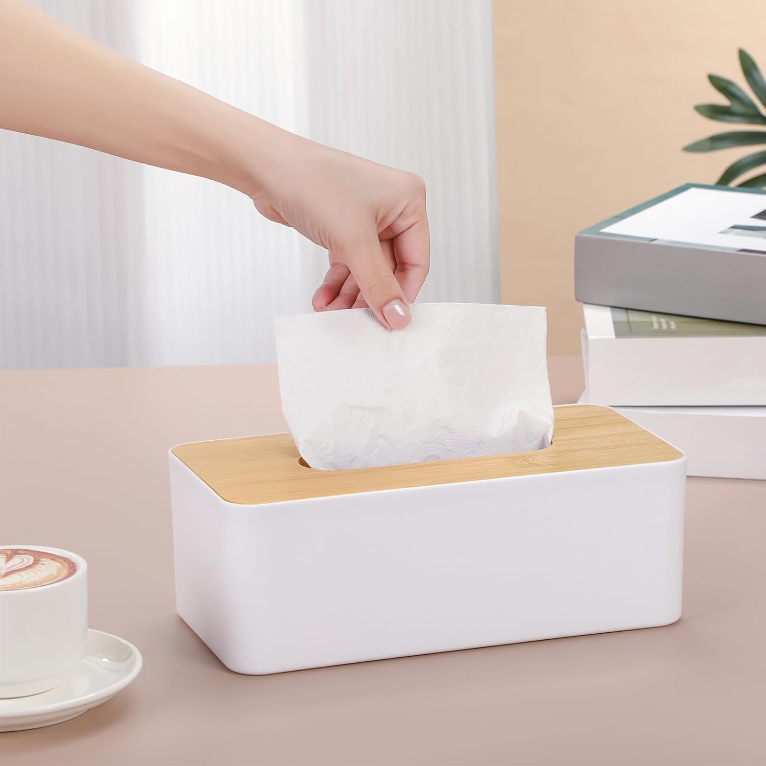 Tissue Box Cover Square Plastic Tissue Holders Holder Wood Cover Plate / White / 5 x 9 / Set of 2
