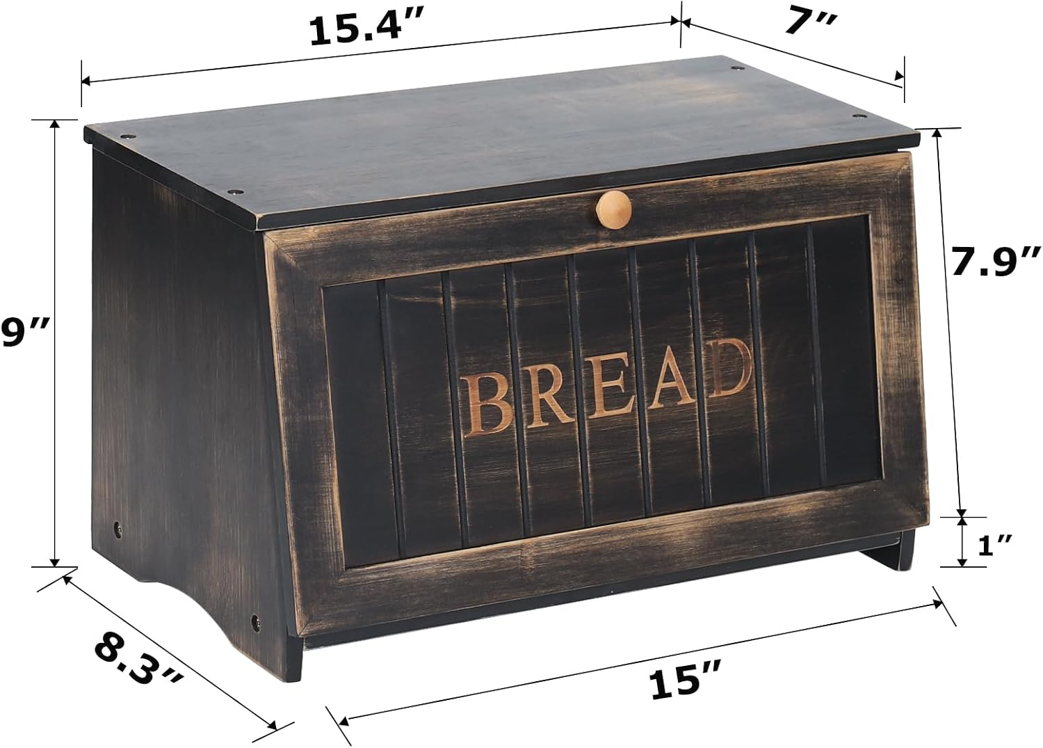 HOMEKOKO Vintage Wood Bread Box for Kitchen Counter,Retro Storage Bin,Black | Retro Farmhouse Style, Holds 2 Loaves