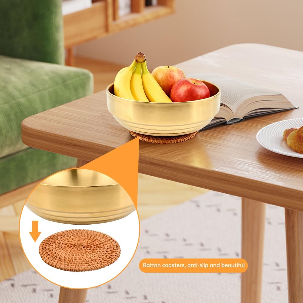 w/Rattan Coaster / 7.4inch Gold Key Bowl, Rattan Coaster / 7.4 Inch