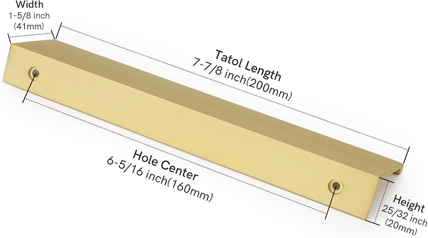 Edge Pulls for Cabinet Kitchen Cabinet / Hole Center: 6-1/4in / Matte Gold / 4 Inch / Set of 10