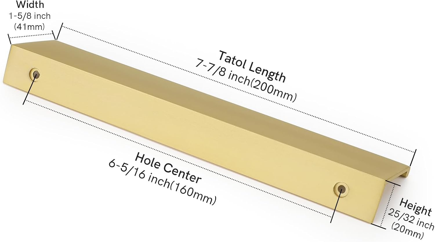 Edge Pulls for Cabinet Kitchen Cabinet / Hole Center: 6-1/4in / Matte Gold / 4 Inch / Set of 10