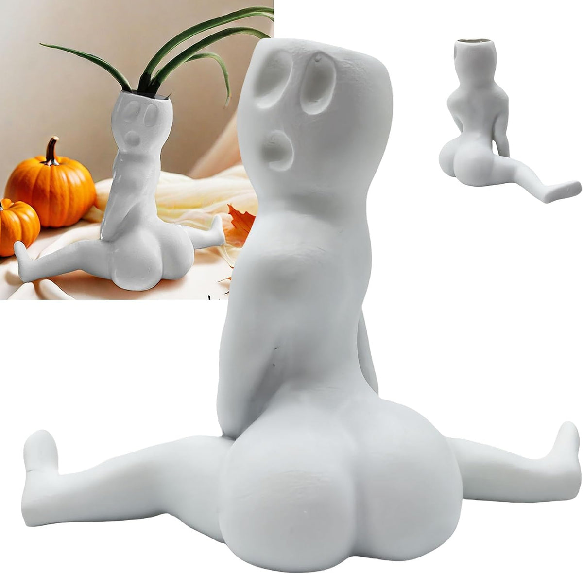 Funny Halloween Big Booty Ghost Planter Display Gag, Hilarious Air Plant Holder Gag Gift, Resin Air Fern Display Stand Prank Gift Decor for Indoor Outdoor Home Office, White