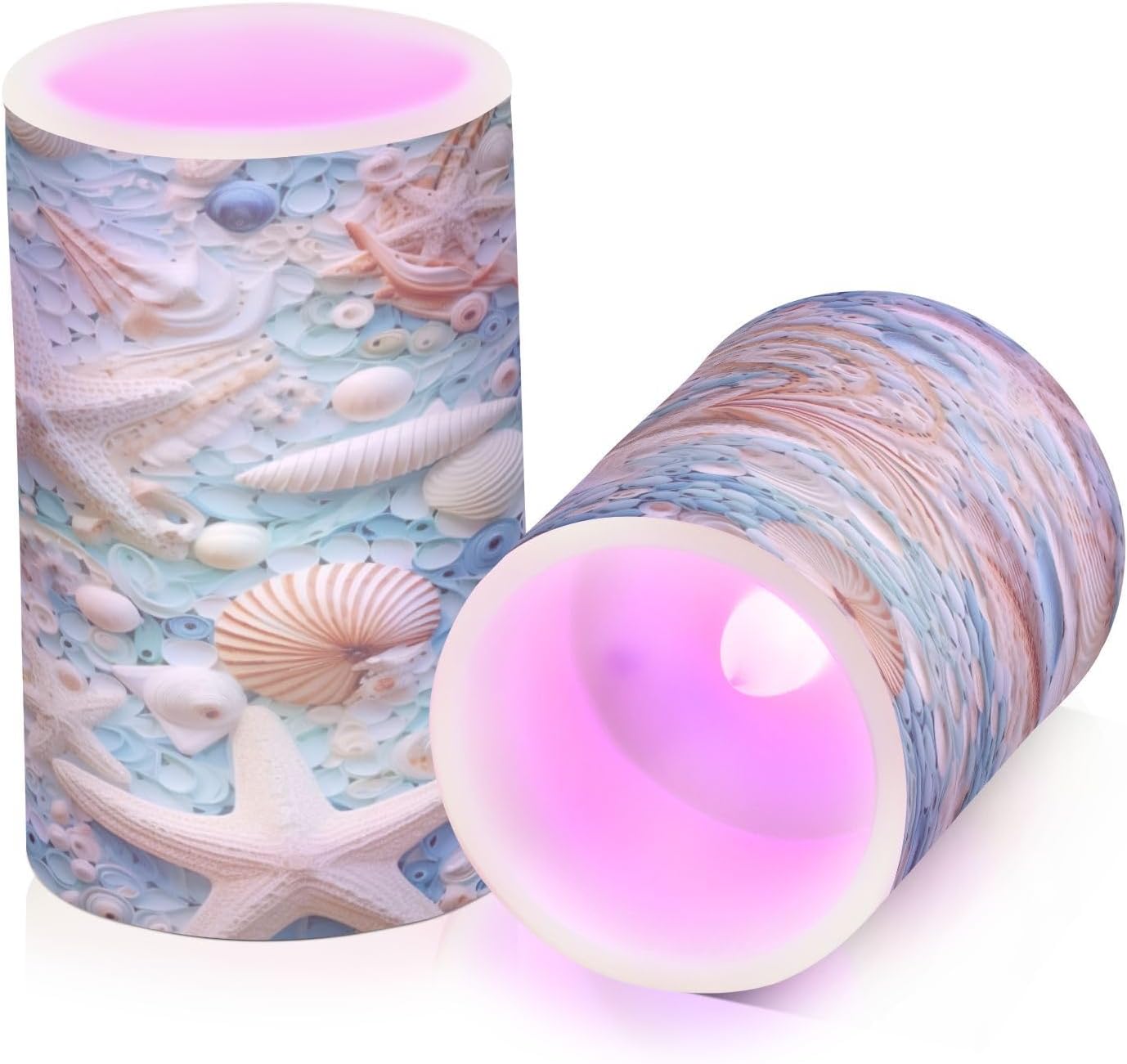 Flickering Flameless Candles, Starfish Seashell LED Candles with Remote Timer, Set of 2 Battery Operated Candle for