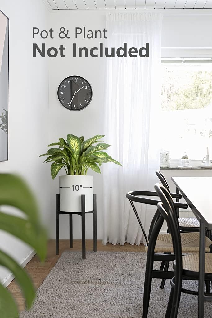 Mkono Plant Stand Indoor, Tall Metal Flower Pot Holder, Fit 8-10” Pot Black | Modern Style, Non-slip Foot Pads, Stable
