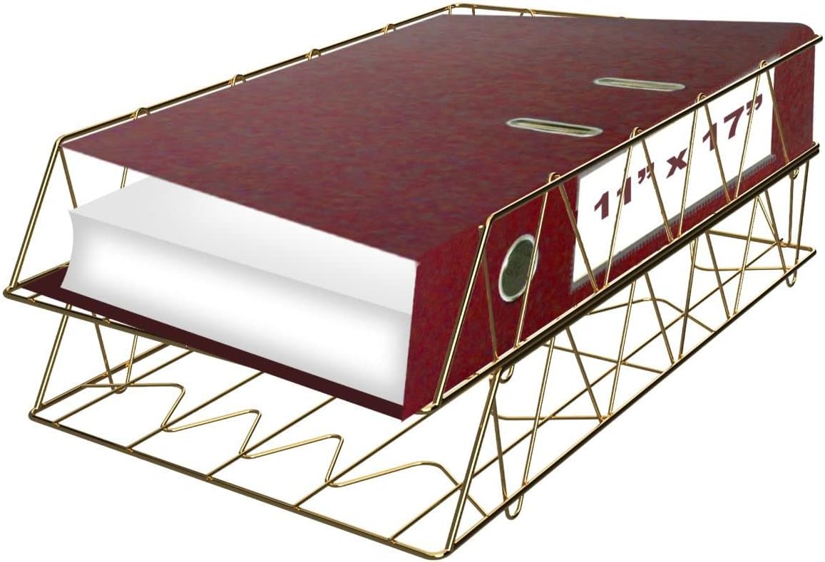 Performore 11x17 Stackable Metal Paper Tray Organizer, 2-Tier Wire Desk Trays for Office & Home, Gold File Holder for