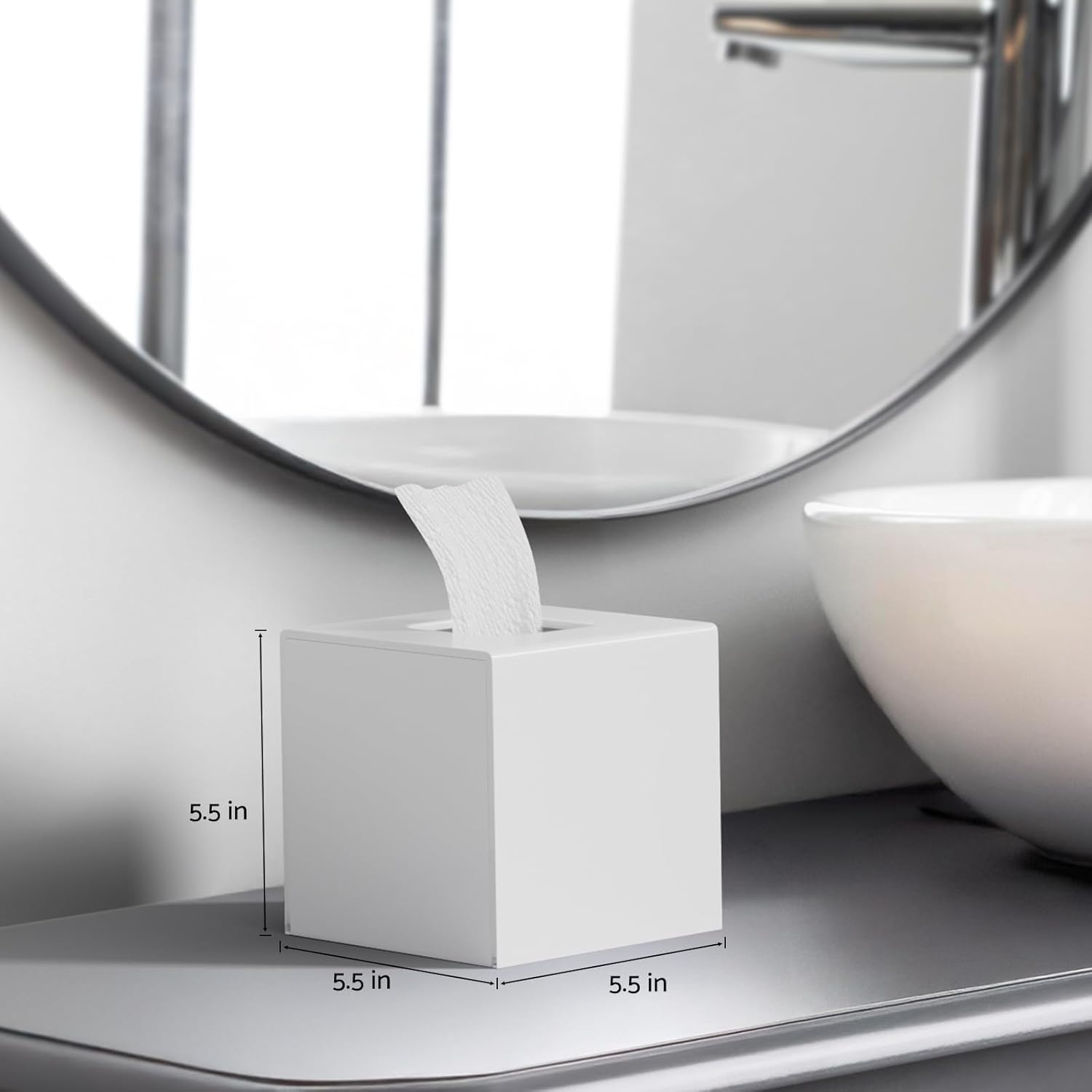 Acrylic Tissue Box Cover Decorative Square Tissue Holder Napkin Dispensert / White / 5.4 x 5.4 x 5.4