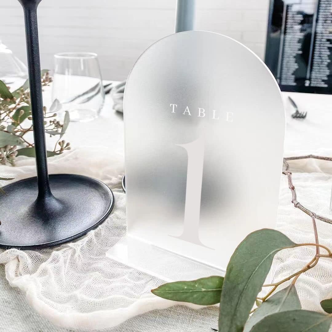 Frosted Arch Table Numbers 1-20 for Wedding, 20 Pack 5x7 Acrylic Signs With Holder, Perfect for Centerpiece Decoration