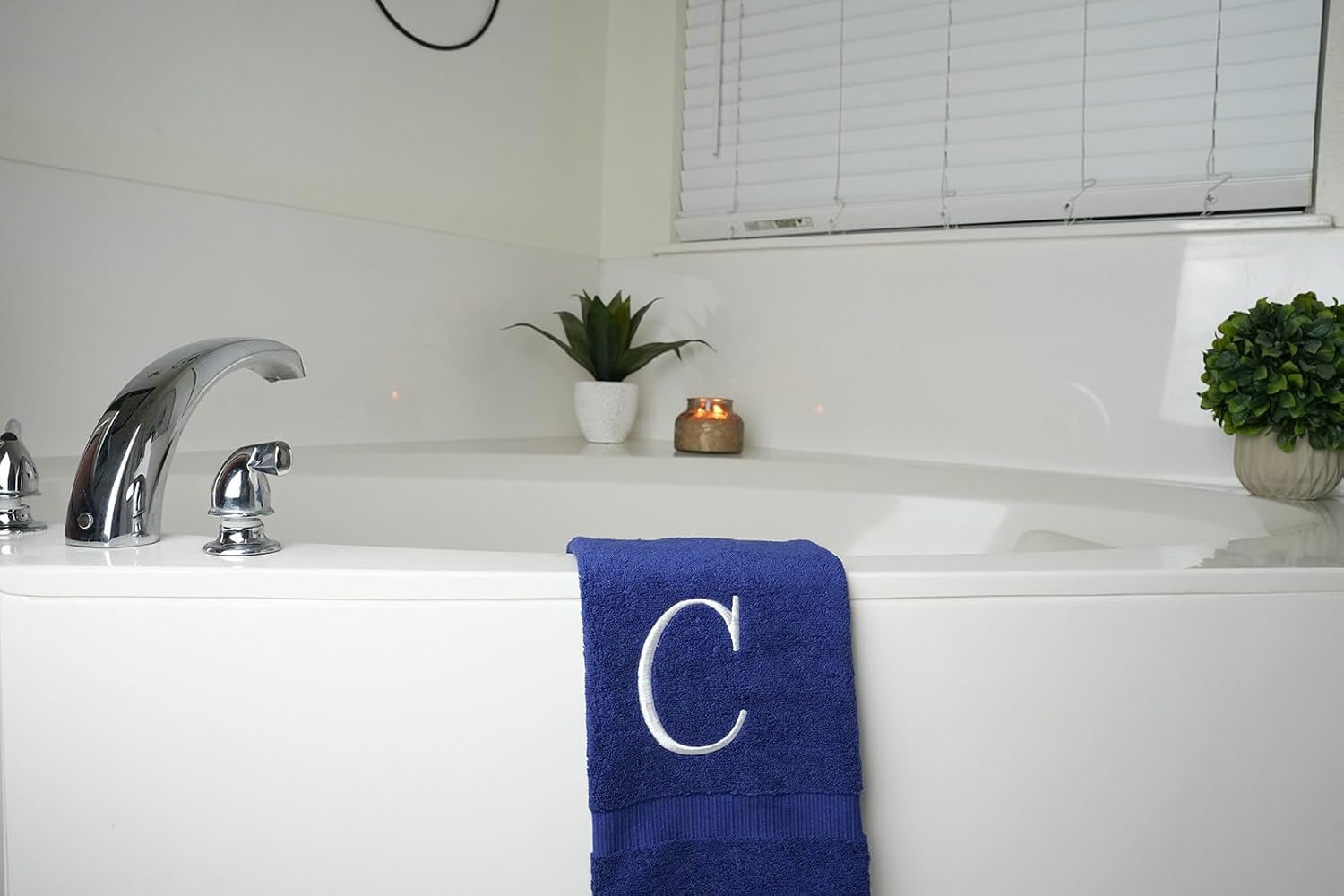 Navy with White Monogrammed Hand Towels for Bathroom - Set of 2 Letter C | Luxury Hotel Quality Initial Towels For