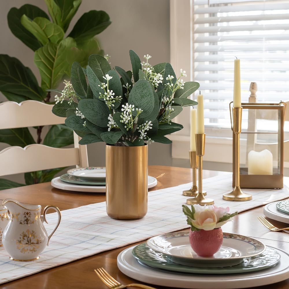 Faux Eucalyptus Branches Greenery / White / Set of 12