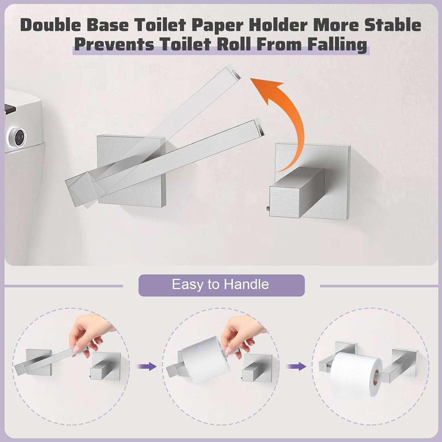 Brushed Nickel Towel Bar Set,5-Piece Bathroom Hardware Set Includes Upgraded Double Base Paper Towel Holder Modern