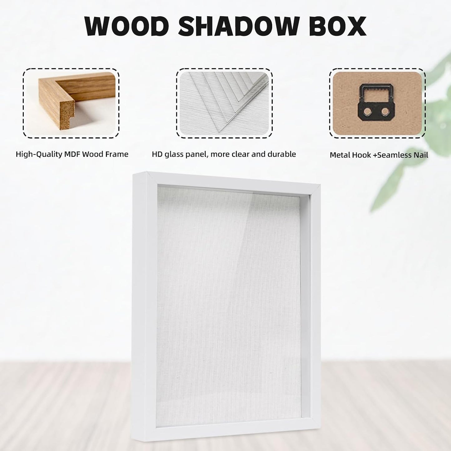 Muzilife 11x14 Shadow Box Wood Picture Frame, HD Glass, 2PCS, White | FSC-Certified MDF | Soft Acid-free Linen Board