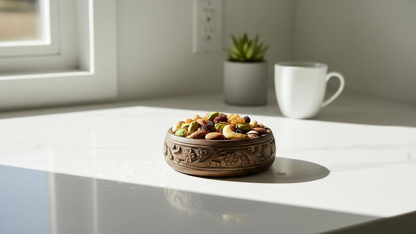 Handmade " Decorative Mango Wood Snack Serving Bowl For Dry Fruits Chips / Antique Finish / 6 x 2
