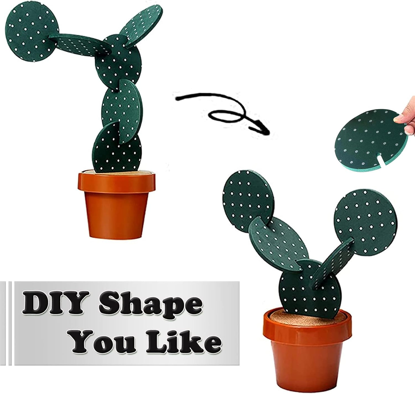 Flowerpot Holder / Cactus Coasters Set for Drinks / Green White Point / Set of 6