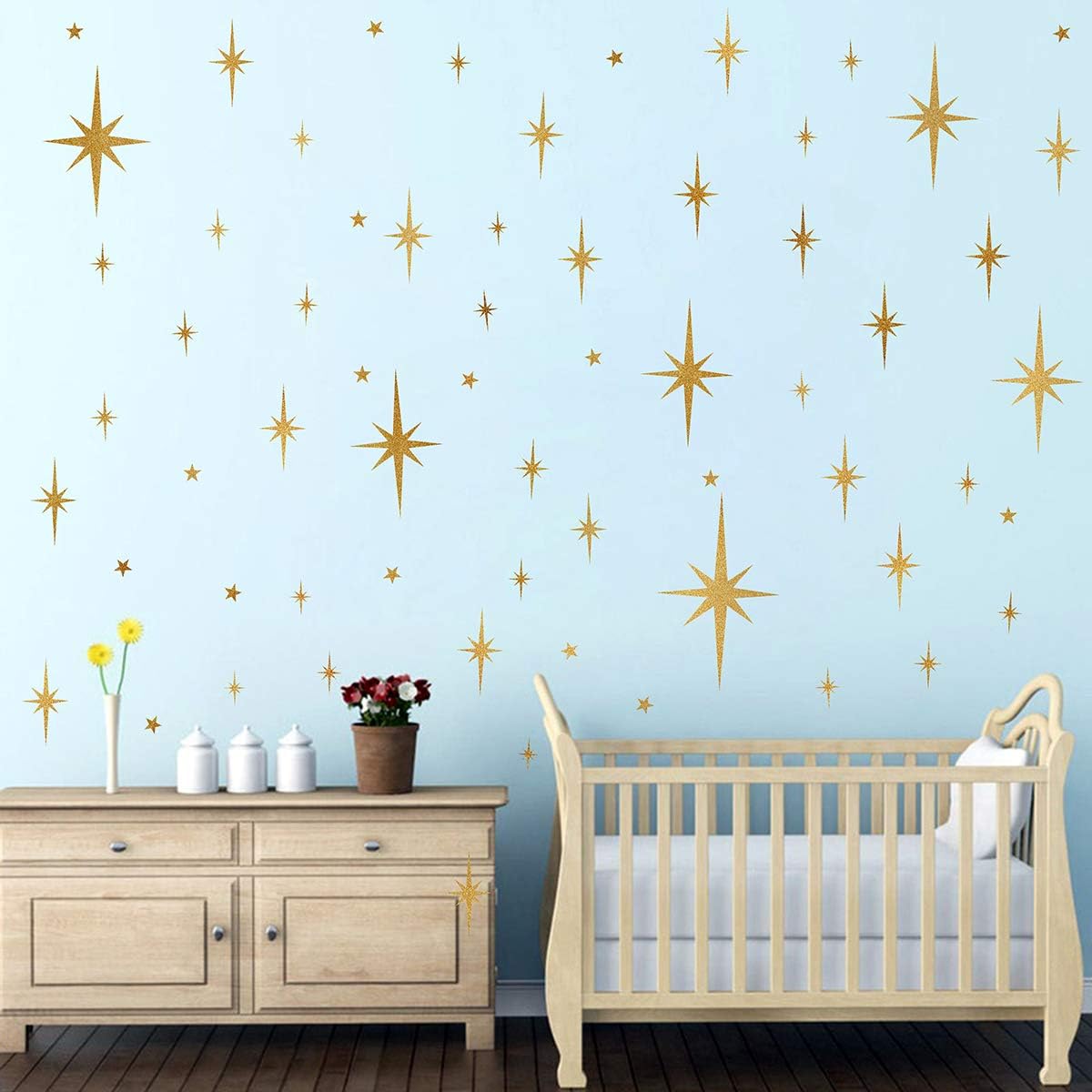 Star Wall Stickers Girls Room Wall Decals Sparkle Wall / Retro Starburst -vintage Gold / Set of 116