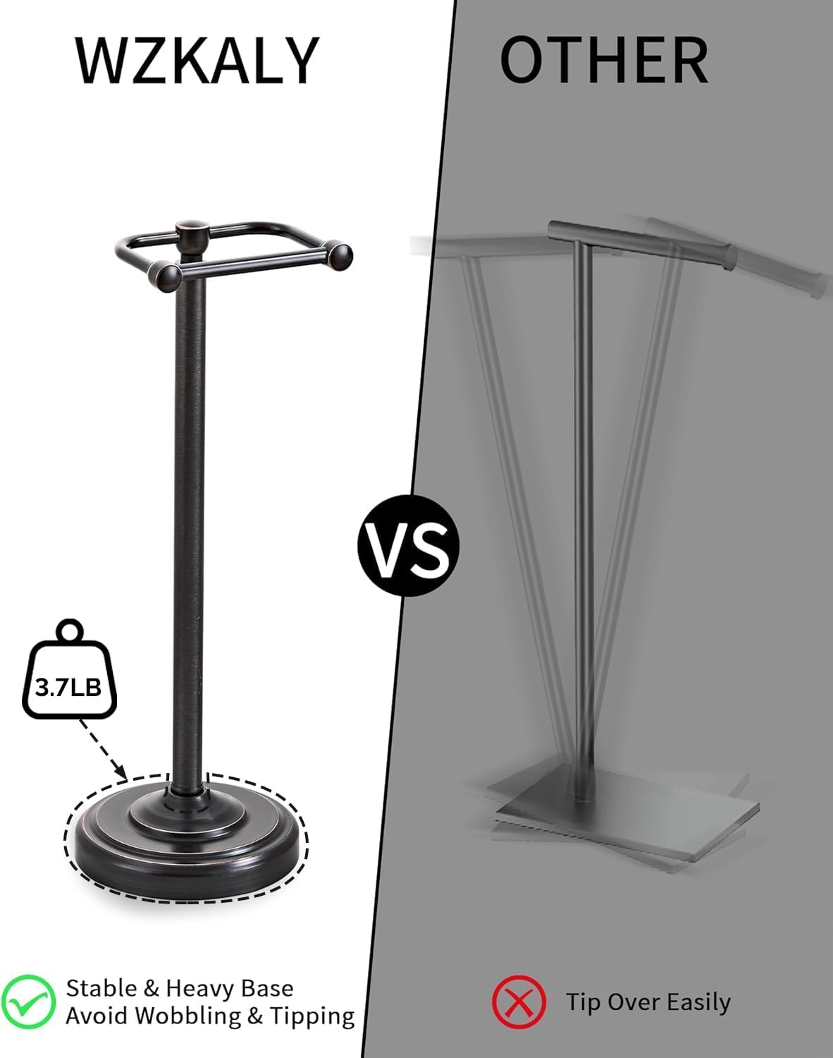 Toilet Paper Holder Stand Oil Rubbed Bronze Stainless Steel | Stable Weighted Base and Post Pivoting Design Easy to