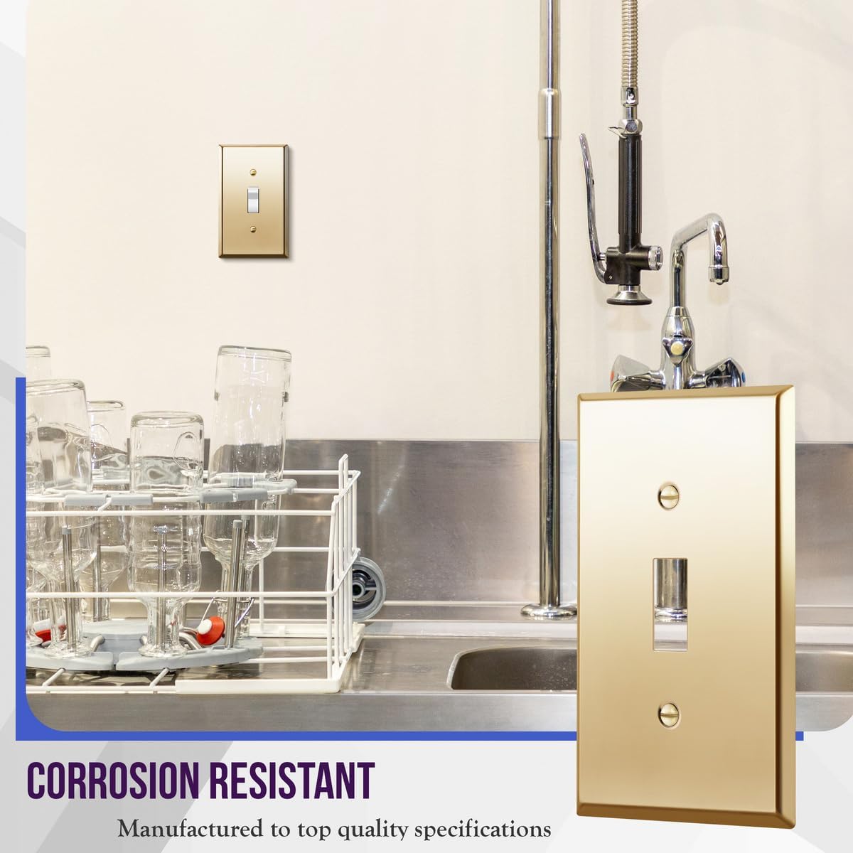 ENERLITES Toggle Light Switch Metal Wall Plate, Stainless Steel Corrosion Resistant, Size 1-Gang 4.50" x 2.76"