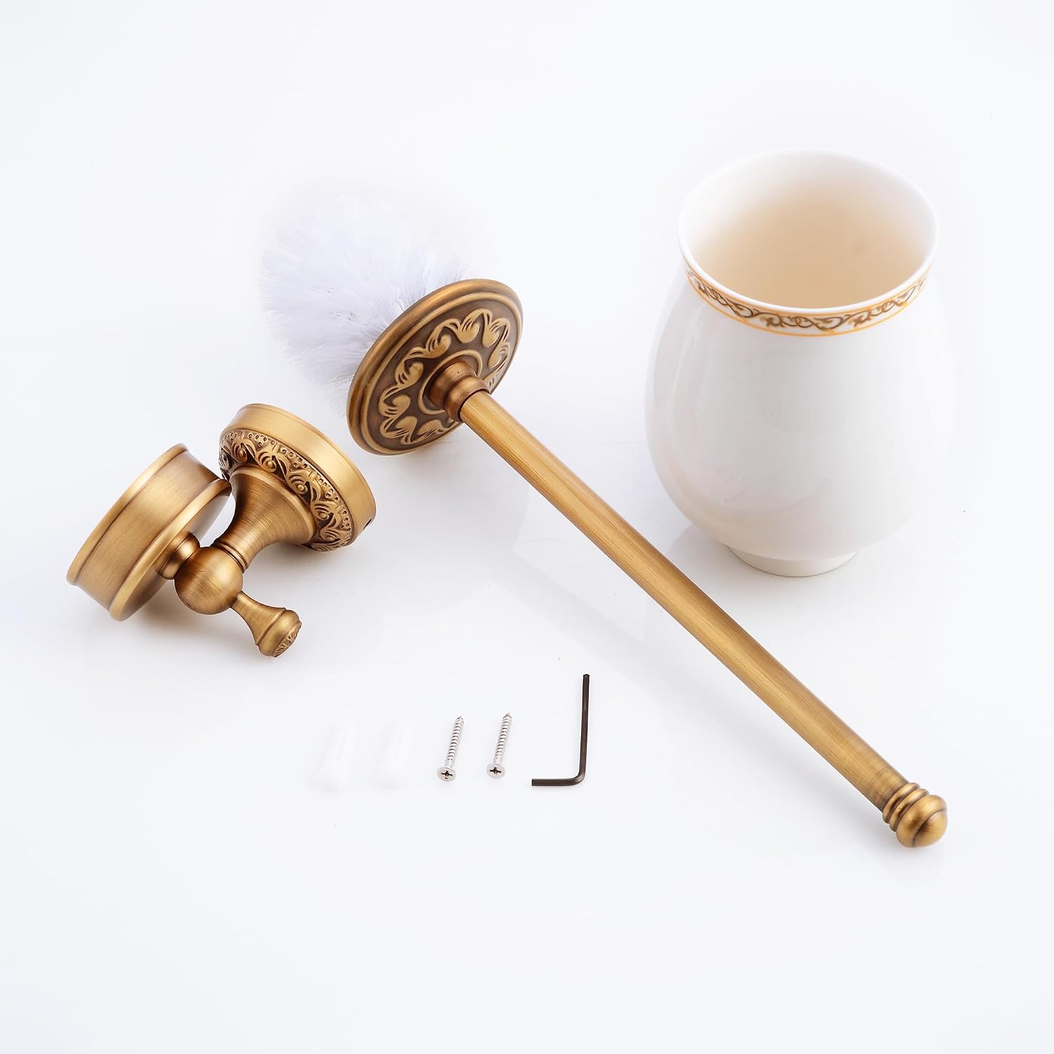 Wall Mounted Bathroom Toilet Brushed Holder Set, Antique Brass Pattern Carving,Brushed Bronze