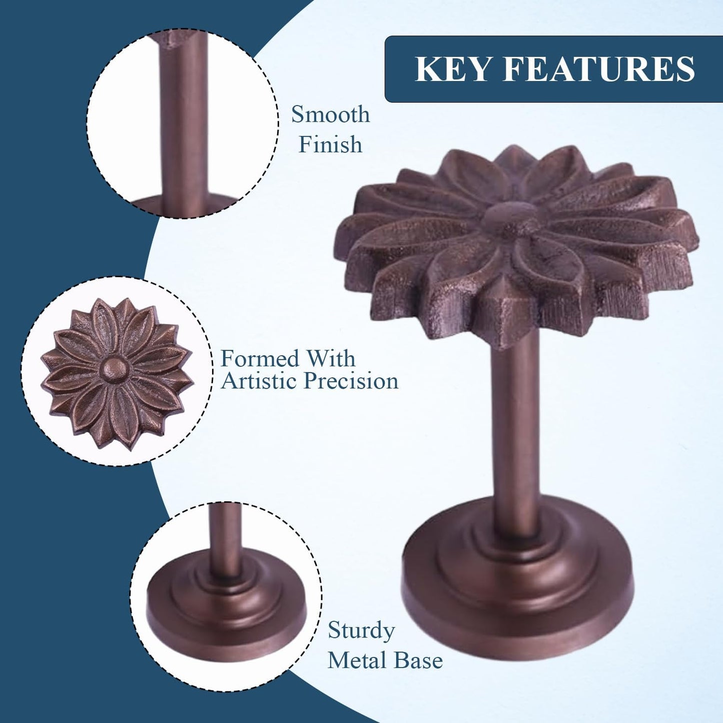 The Metal Magician Wall Mounted Floral Curtain Holdbacks (Pack of 4) - Boho Flowery Curtain Holders for Living Room