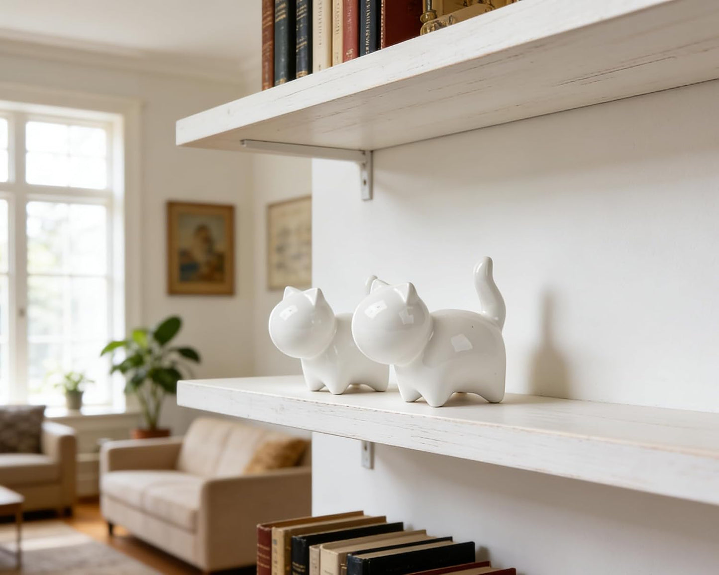 Ceramic Cat Figurines / White / 3 Inch / Set of 2