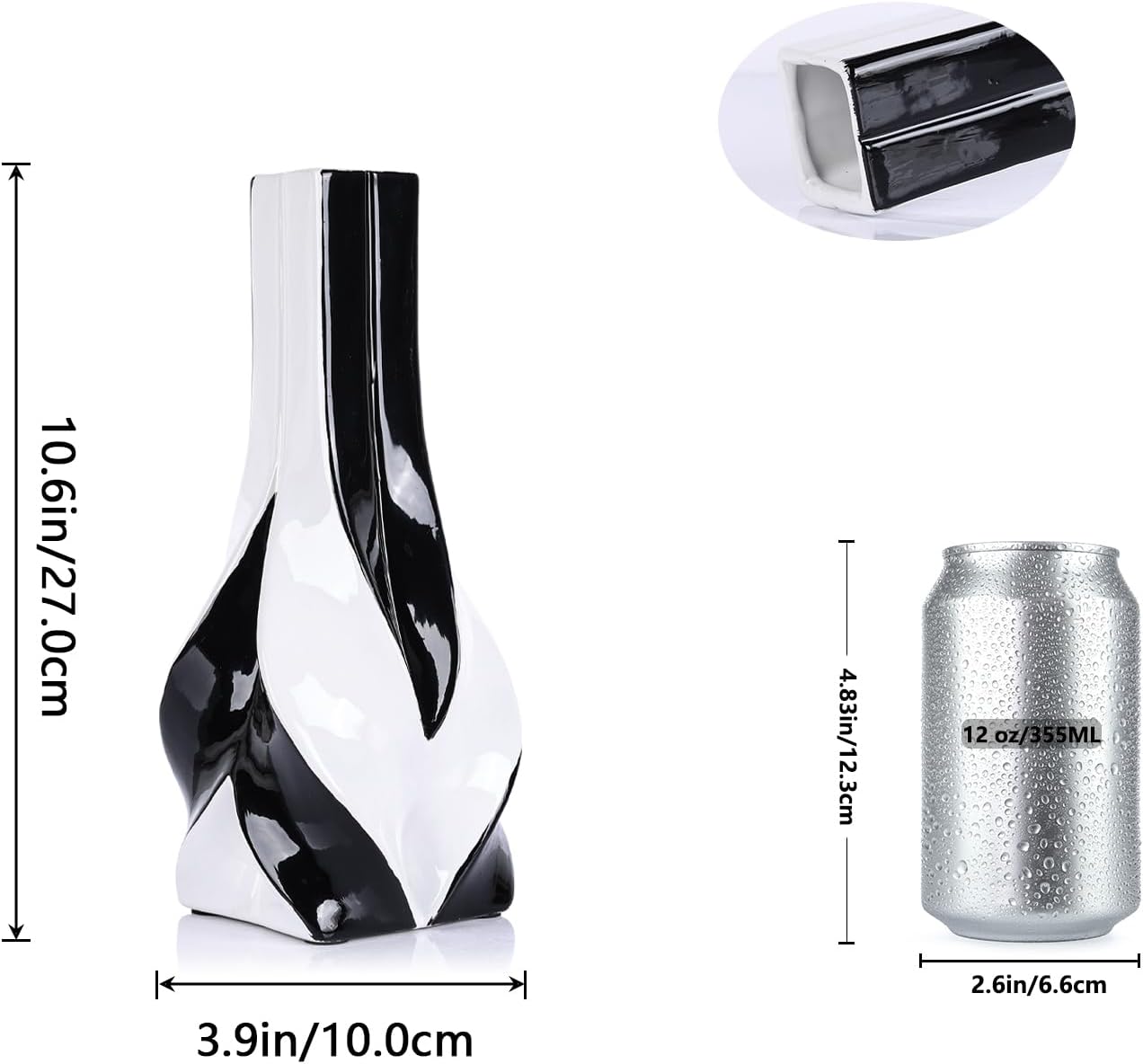 10.6" Black and White Ceramic Vase / Black White