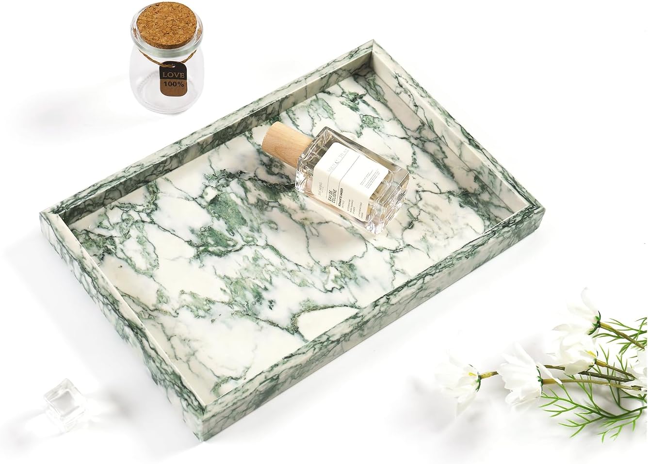 Natural Marble Vanity Tray / Green Texture